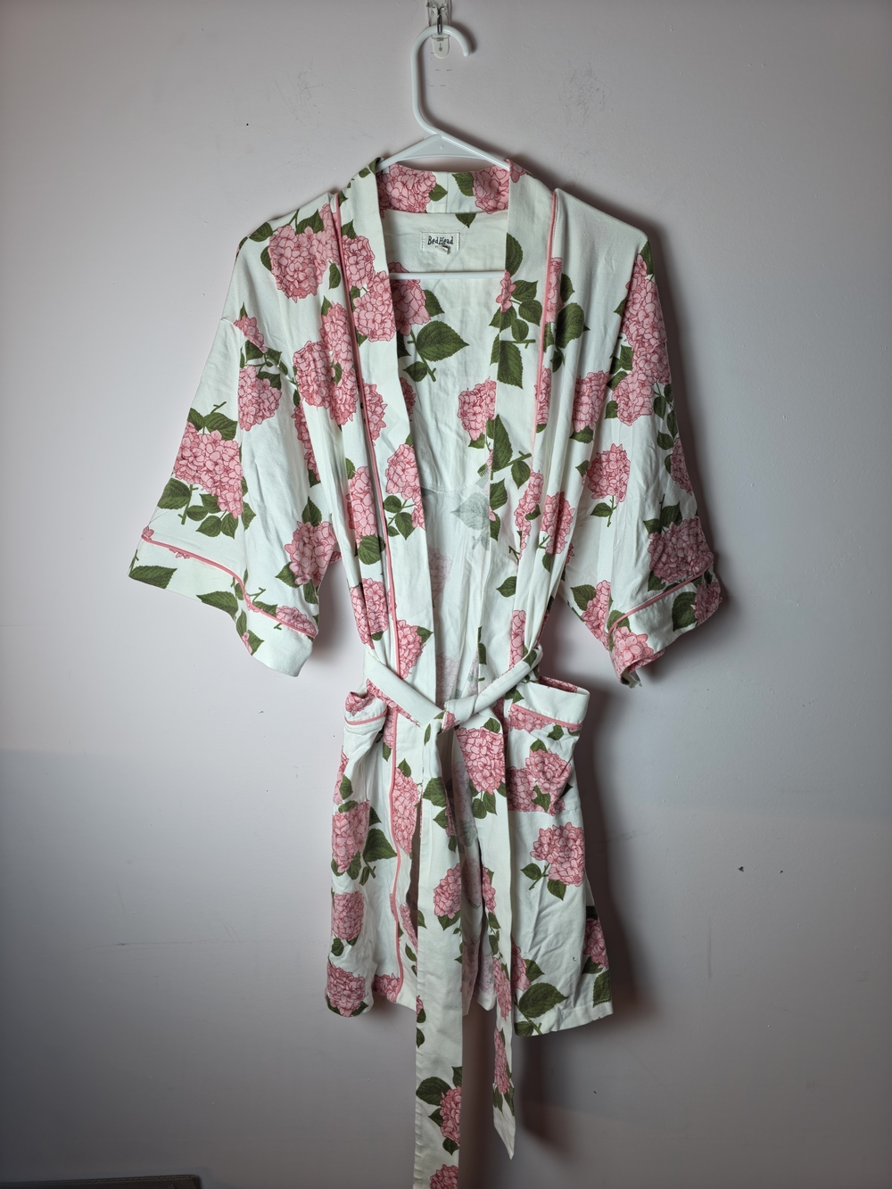 BedHead Hydrangea Print Robe Women's Large Pink Floral Cotton Lounge Robe